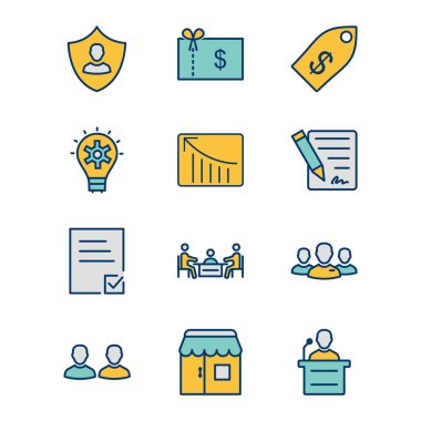 Beyaz Arkaplan Vektörü İzole Edilmiş Elementler Üzerine 12 İş Simgesi