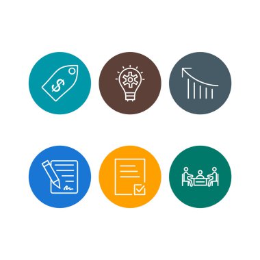 Beyaz arkaplanda 6 adet iş simgesi izole edildi...