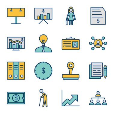 Beyaz Arkaplanda 16 iş simgesi izole edildi...