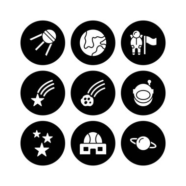 Beyaz arkaplanda 9 adet astronomi simgesi izole edildi...