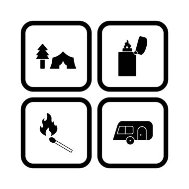Beyaz Arkaplan Vektörü İzole Edilmiş Elementler Üzerine 4 kamp Simgesi...