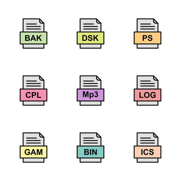 Set Von Symbolen Für Dateiformate — Stockvektor