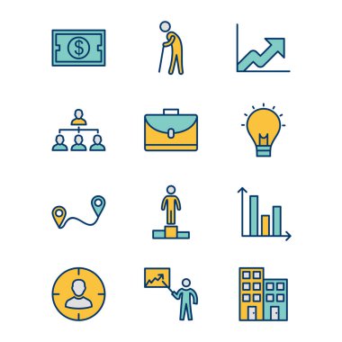 Beyaz Arkaplan Vektörü İzole Edilmiş Elementler Üzerine 12 İş Simgesi