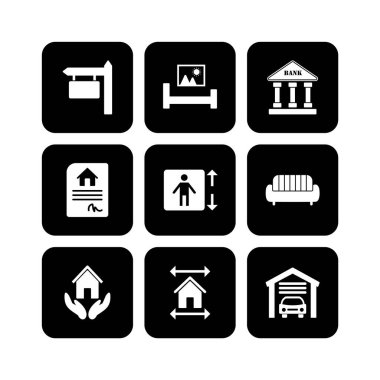 Beyaz Arkaplan Vektörü İzole Edilmiş Elementler Üzerine 9 Emlak Simgesi...