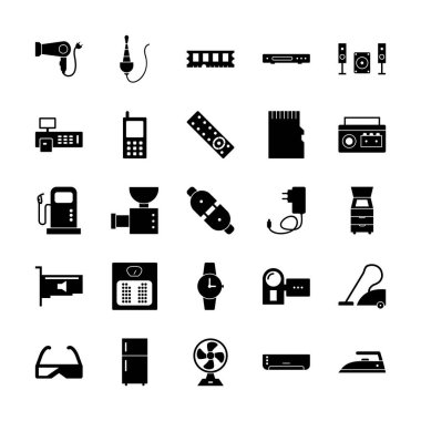 Beyaz Arkaplanda İzole Edilmiş 25 Elektronik Aygıt Simgesi...