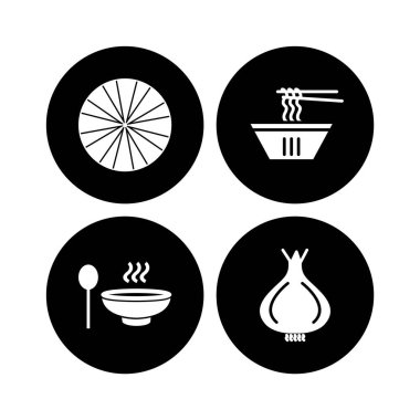 Beyaz Arkaplan Vektörü İzole Edilmiş Elementler Üzerine 4 Gıda Simgesi 