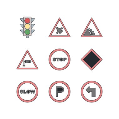 Kişisel ve ticari kullanım için 9 simge yol işareti...