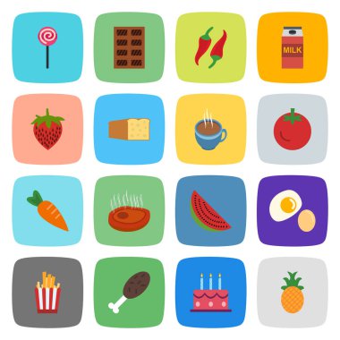 16 Gıda Simgesi Kağıdı Beyaz Arkaplanda İzole Edildi...