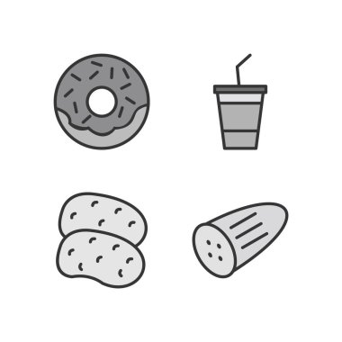 Beyaz Arkaplan Vektörü İzole Edilmiş Elementler Üzerine 4 Gıda Simgesi 