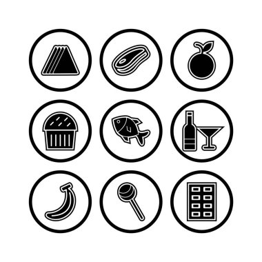 Beyaz arkaplanda 9 yiyecek simgesi izole edildi...
