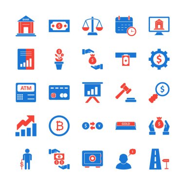 25 Bankacılık Simgesi Beyaz Arkaplanda İzole Edildi...