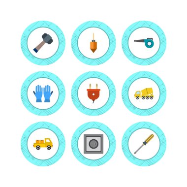 Beyaz Arkaplan Vektörü İzole Edilmiş Elementler üzerine 9 yapı simgesi seti...