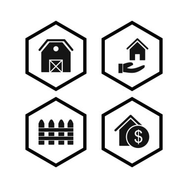 Beyaz Arkaplan Vektörü İzole Edilmiş Elementler Üzerine 4 Emlak Simgesi...