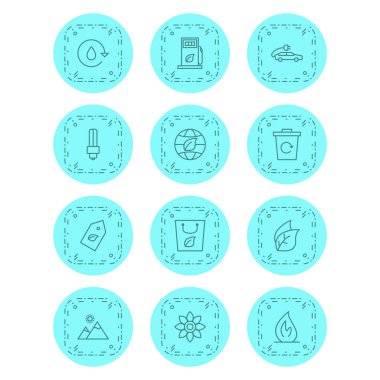 Beyaz Arkaplanda İzole Edilmiş 12 Eko Simgesi Sayfası...