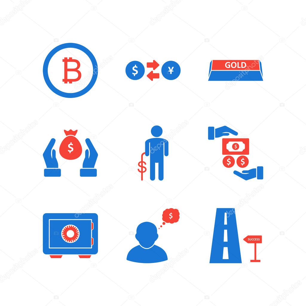 Set of 9 banking Icons on White Background Vector Isolated Elements...