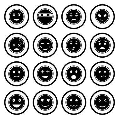 Beyaz Arkaplan Vektörü İzole Edilmiş Elementler Üzerine 16 emoji Simgesi...