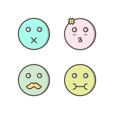 Beyaz arkaplanda 4 tane emoji simgesi izole edildi...