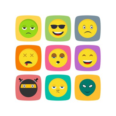 9 Emoji Simgesi Beyaz Arkaplanda İzole Edildi...