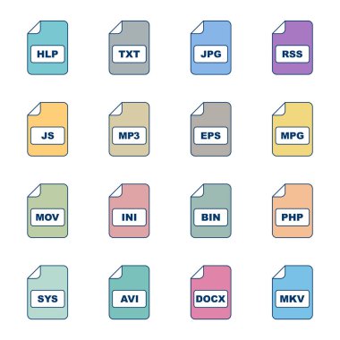 Kişisel ve Ticari Kullanım için 16 dosya biçimi simgesi...