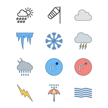 Kişisel ve Ticari Kullanım İçin Hava Durumu 12 Simgesi...