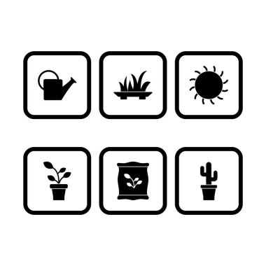 Beyaz Arkaplan Vektörü İzole Edilmiş Elementler Üzerine 6 Bahçe Simgesi...