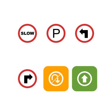  Beyaz arkaplanda izole edilmiş 6 Yol İşareti Simgesi Sayfası...