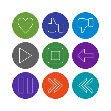 Beyaz Arkaplanda İzole edilmiş 9 temel öge Simge Sayfası...