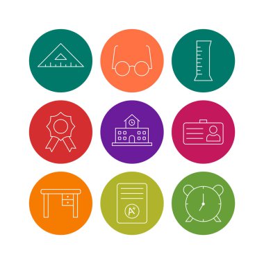 Beyaz arkaplanda 9 farklı eğitim simgesi izole edildi...