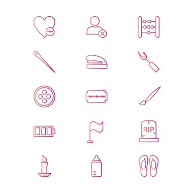 Beyaz arkaplanda izole edilmiş 15 evrensel simge kümesi...