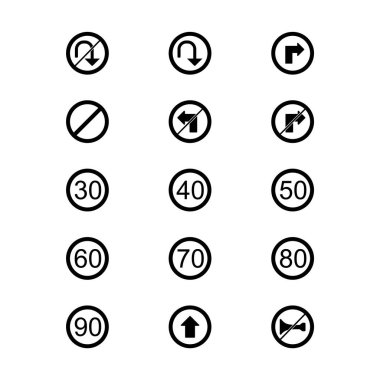 Beyaz Arkaplanda İzole Edilmiş 15 Yol İşareti Simgesi Simgesi...