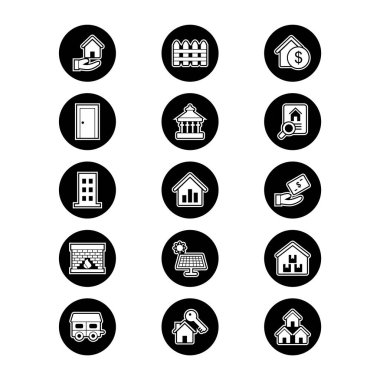 Beyaz Arkaplan Vektörü İzole Edilmiş Elementler Üzerine 15 Emlak Simgesi...