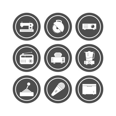 Beyaz Arkaplan Vektörü İzole Edilmiş Elementler üzerinde 9 elektronik aygıt seti...