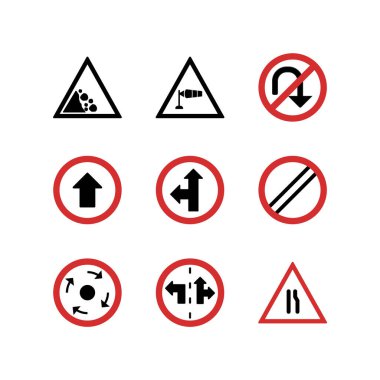  Beyaz Arkaplan Vektörü İzole Edilmiş Elementlerdeki 9 yol simgesi seti...