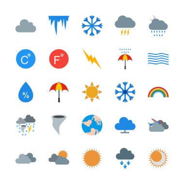 Beyaz arkaplanda 25 Hava Durumu simgesi izole edildi...