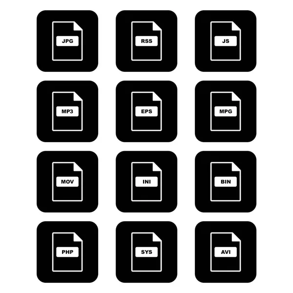 Set File Formats Icons White Background Vector Isolated Elements — Stock Vector