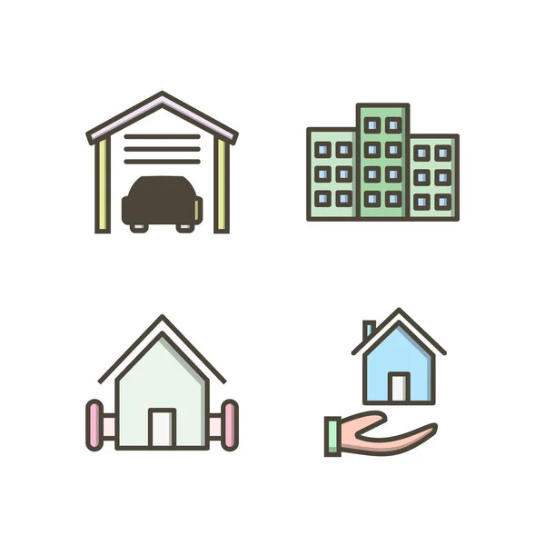 Set Real Estate Icons Isolated White Background — Stock Vector