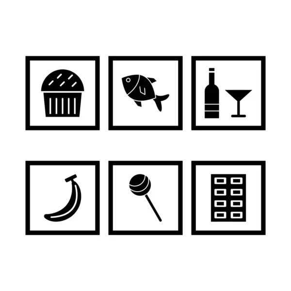 Set Van Voedselpictogrammen Witte Achtergrond Vectorgeïsoleerde Elementen — Stockvector