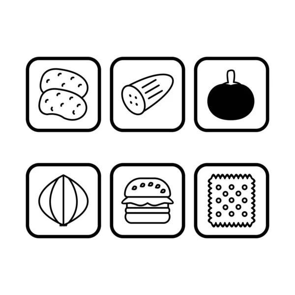 Food Icons Sheet Isolated White Background — Stock Vector