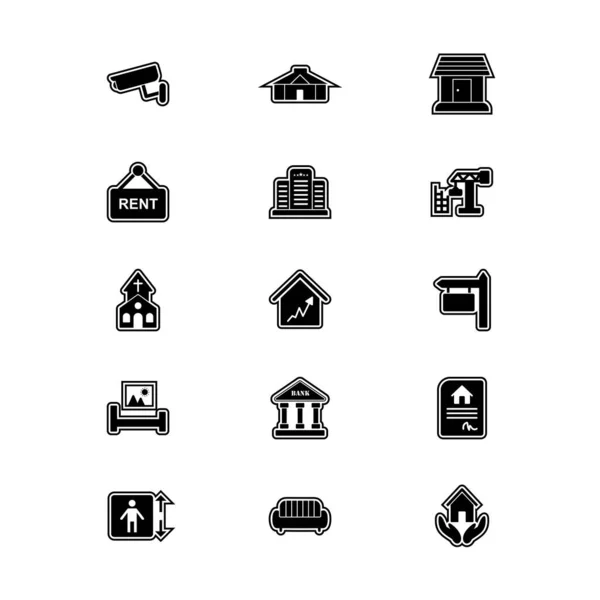 Set Real Estate Icons Isolated White Background — Stock Vector