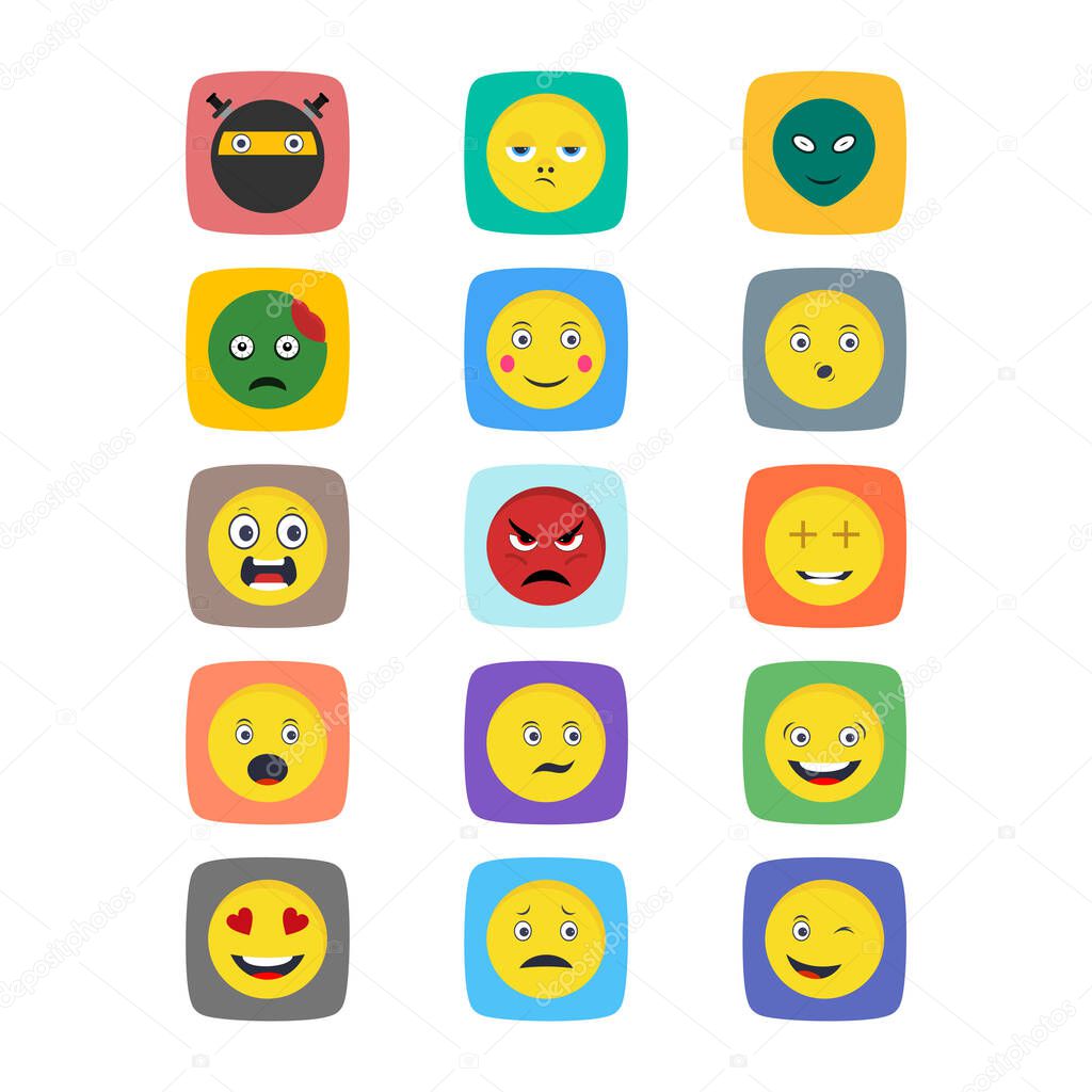 Set of 15 emoji Icons on White Background Vector Isolated Elements...