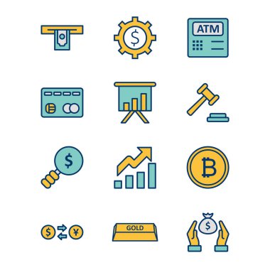 Beyaz Arkaplanda 12 Bankacılık Simgesi İzole Edildi...