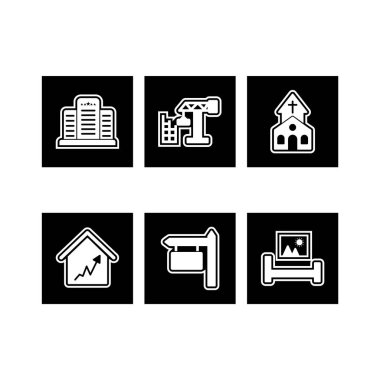 Beyaz Arkaplan Vektörü İzole Edilmiş Elementler Üzerine 6 Emlak Simgesi...
