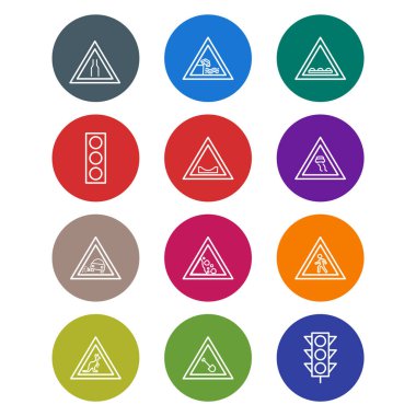 Beyaz Arkaplan Vektörü İzole Edilmiş Elementlere 12 Yol İşareti Simgesi...