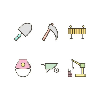 Beyaz arkaplanda 6 set inşaat simgesi izole edildi...