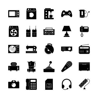 Beyaz Arkaplanda İzole Edilmiş 25 Elektronik Aygıt Simgesi...