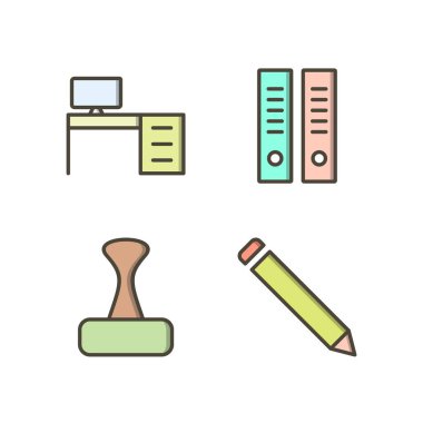 Beyaz arkaplanda 4 ofis simgesi izole edildi...