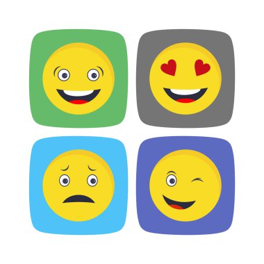 4 Emoji Simgesi Kağıdı Beyaz Arkaplanda İzole Edildi...