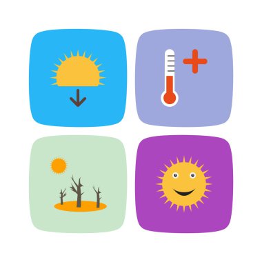 Beyaz Arkaplan Vektörü İzole Edilmiş Elementler Üzerinde 4 Hava Simgesi Seti...