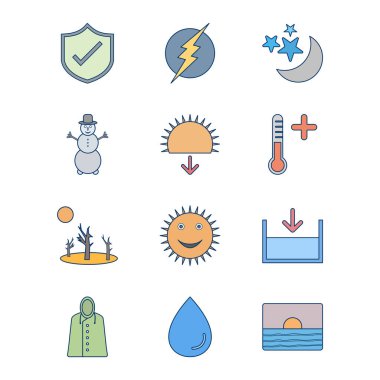 Kişisel ve Ticari Kullanım İçin Hava Durumu 12 Simgesi...