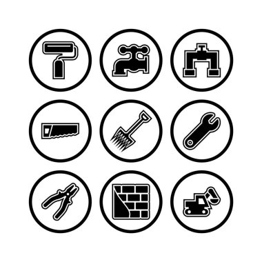 Beyaz Arkaplanda İzole edilmiş 9 inşaat Simgesi...